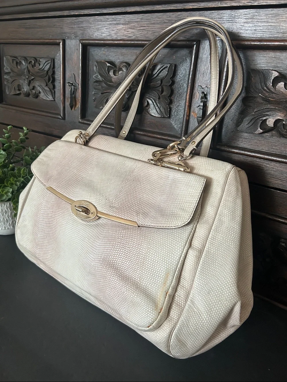 Coach Cream Shoulder Bag with Gold Tone Hardware